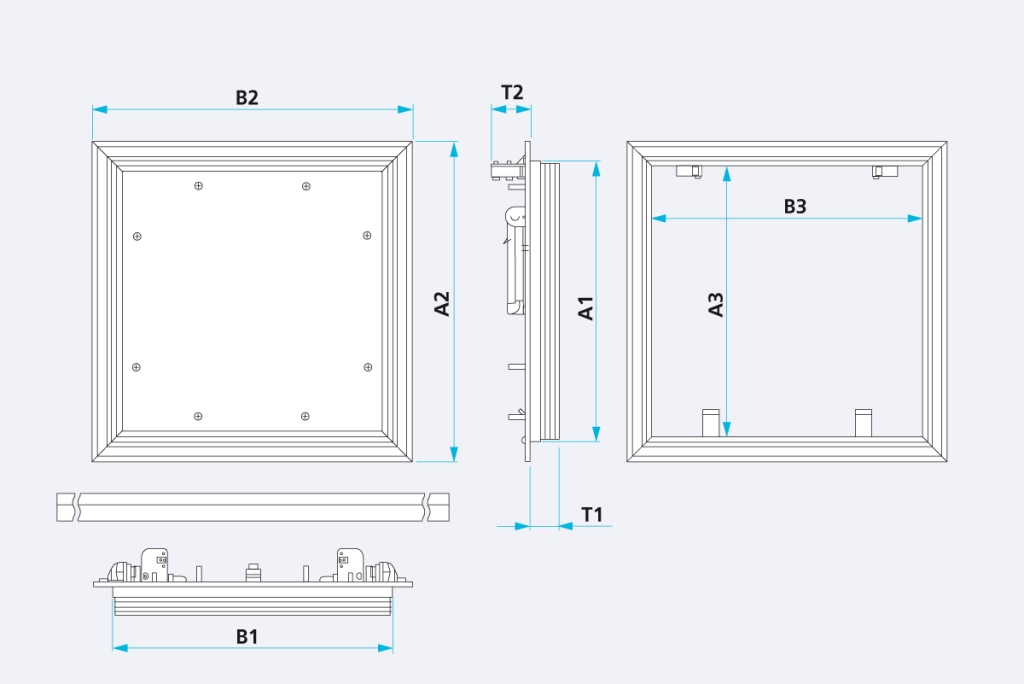Trappe de visite coupe-feu EI60 (60 min) anti-fumée pour faux plafond 2x15 mm – Alumatic 1 Trappe de visite coupe-feu EI60 (60 min) anti-fumée pour faux plafond 2x15 mm – Alumatic 22 328 5 Alumatic EI60 WEB Grafik grau